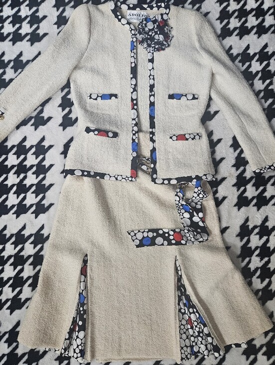 Adolfo Jackets & Blazers - Vintage Adolfo at Saks Fifth Avenue Cream wool Skirt Suit Set – Made in USA